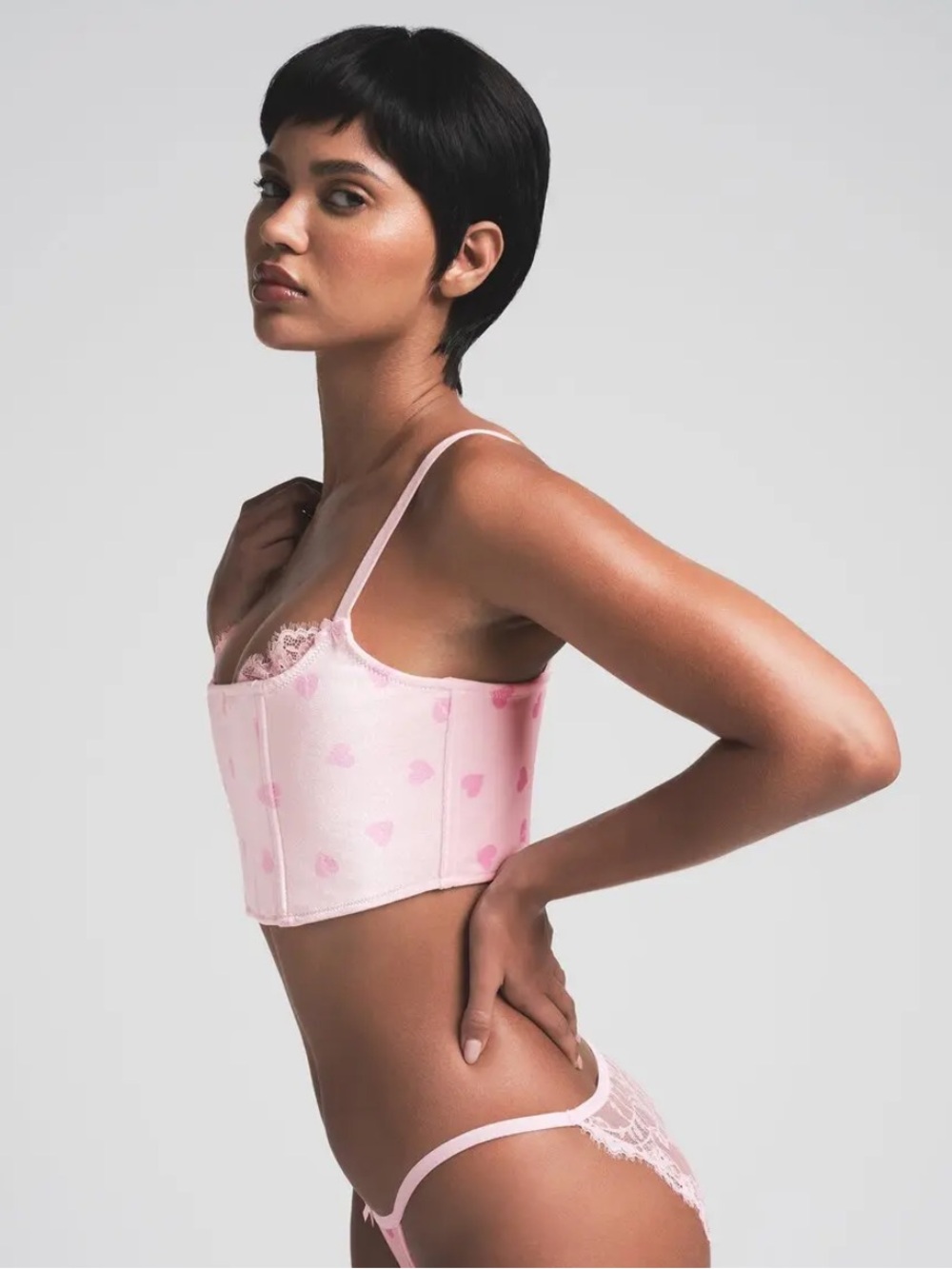 NWT SKIMS Velvet Lace Pink Heart Cropped Corset